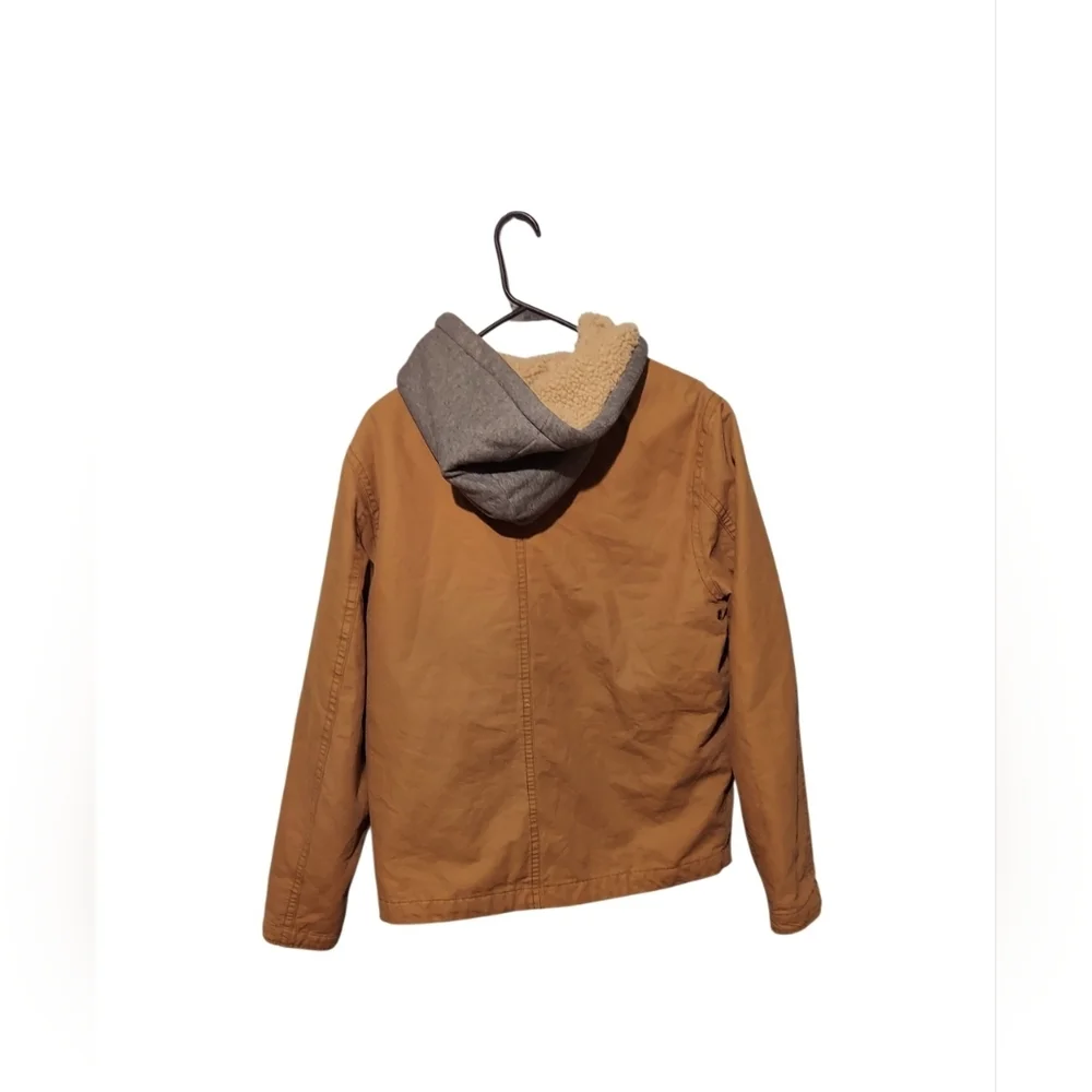 Aeropostale Mens Sherpa Lined Hooded Utility Jacket Size M Tan Workwear Gorpcore